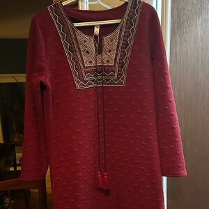 Chic Long Sleeve Red Dress ethnic dress with Embroidery